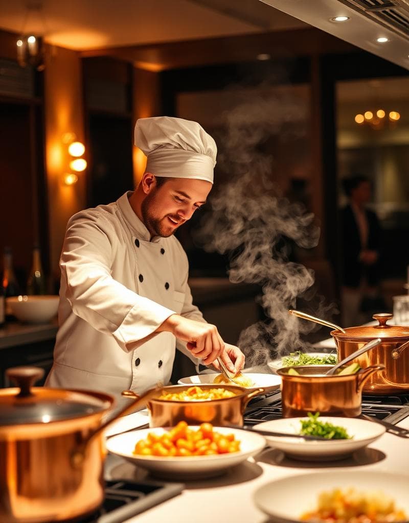 Professional chef preparing gourmet dishes